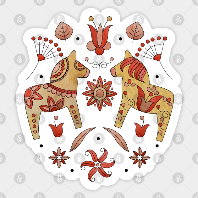 Scandinavian Folklore Dala Horses Sticker by LotusArtStudio